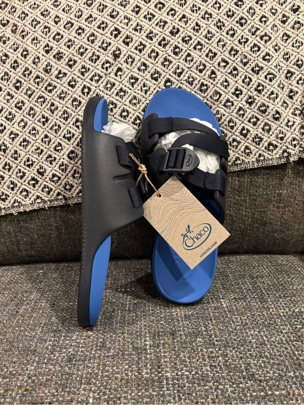 Chaco Kids Blue and Black Chillos Slide Sandals with Buckle Straps